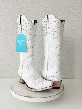 Lane Boots Calypso White Snip Toe Tall Cowboy Boots Western Cowgirl Size 8.5